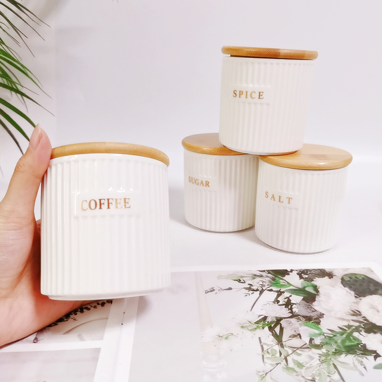 Comercio exterior cerámica sellado Jar traje cocina condimento Jar almacenamiento Jar hogar almacenamiento Jar condimento Jar con tapa de madera Jar