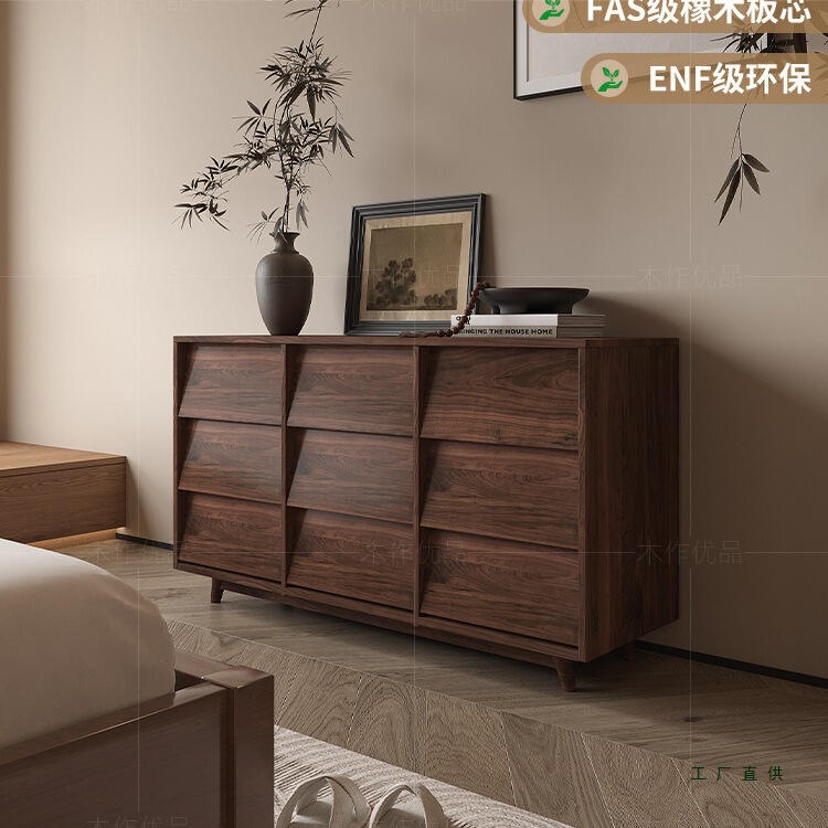 Medieval Style Solid Wood Sideboard Nine-Drawer Cabinet Multi-Layer Low Cabinet Drawer Cabinet Living Room French Retro Cupboard Bedroom Storage