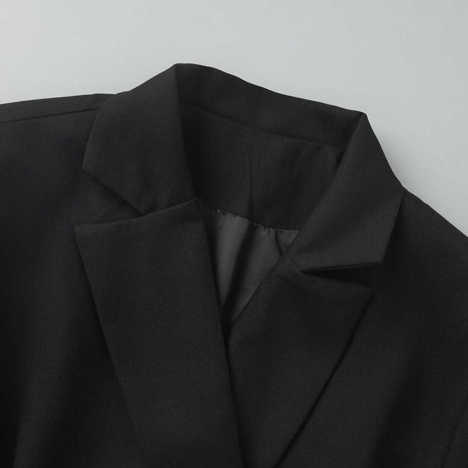 Đầm blazer nữ dáng chữ A cổ chữ V dài tay thắt eo cạp cao — Màu trắng, Màu đen chi tiết 7