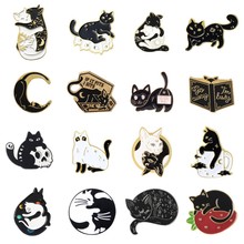 万圣节暗黑系猫咪16件 神秘女巫的猫 骷髅头衣服包包饰品别针徽章