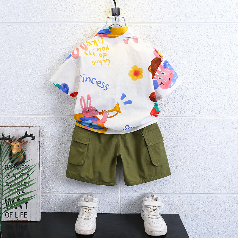 7152 Traje de verano para niños 2025 Nueva camisa coreana para niños de estilo occidental Pantalones cortos de manga corta de verano Traje de dos piezas