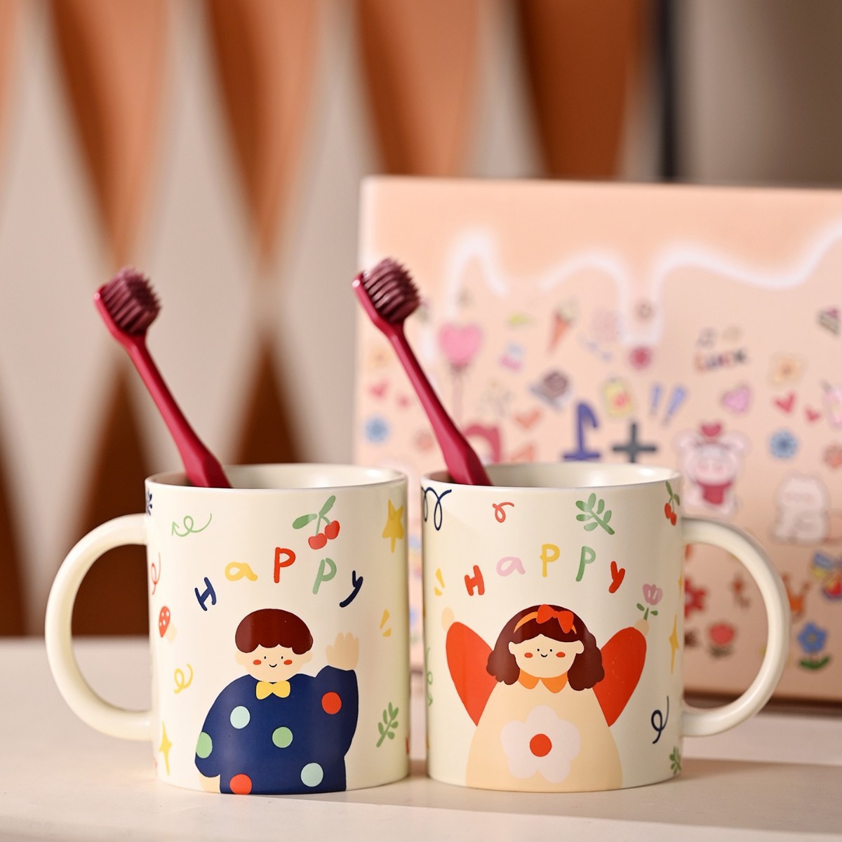 Mouthwash Cup, Toothbrush Cup, Wedding Couple Ceramic Wash Cup Set, Wedding Gift for Newlyweds, Best Friend Couple Cup