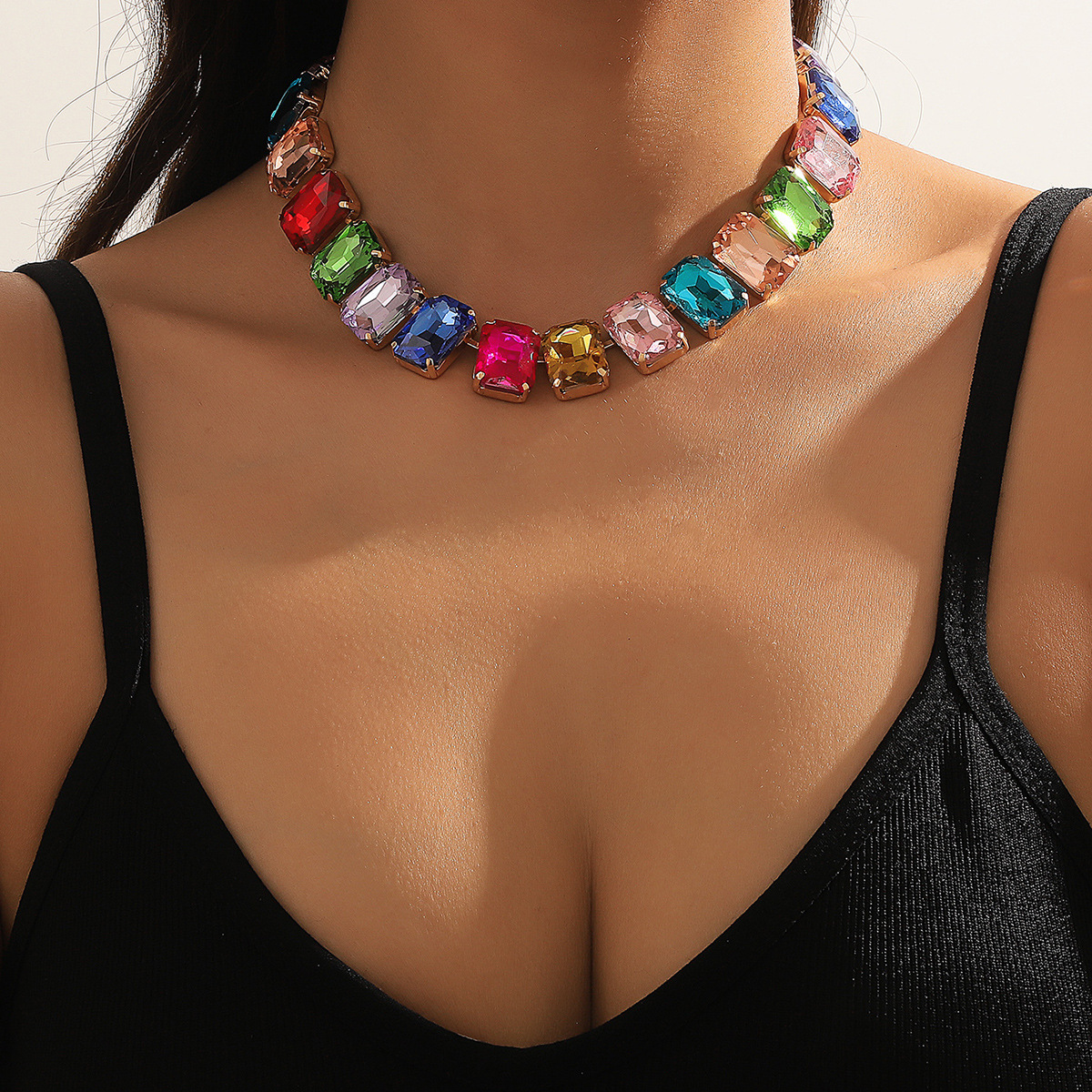 Sweet Geometric Artificial Crystal Ferroalloy Cable Chain Choker Wholesale display picture 8