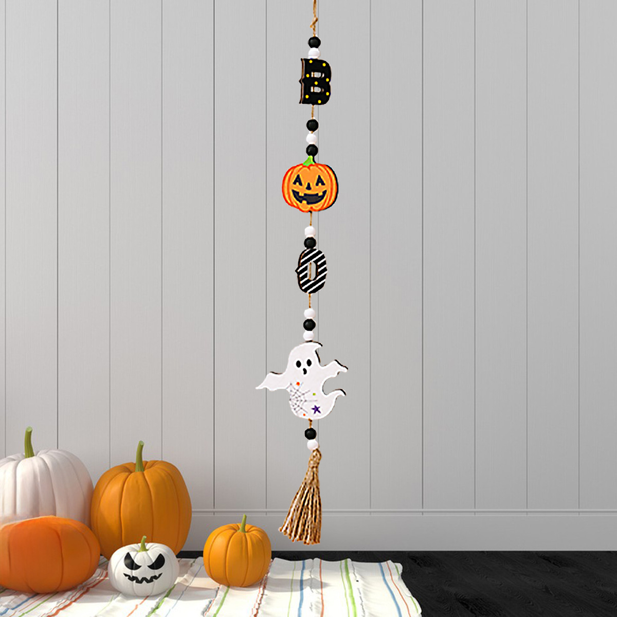 Escenas de Halloween accesorios de vestuario fantasma día de muertos cuentas colgantes calabazas de madera fantasma casa colgantes de pared