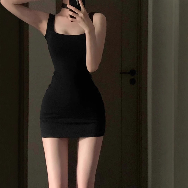 Jumpsuit, Slim Suspender Dress, Women's Summer Black Short Skirt, Hot Girl Hip-Hugging Skirt, Short Sexy Pure Lust Suit