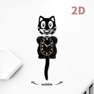 Cross-border creative wall clock cartoon cat clock tail swing wall clock cute cat personality home living room quartz clock