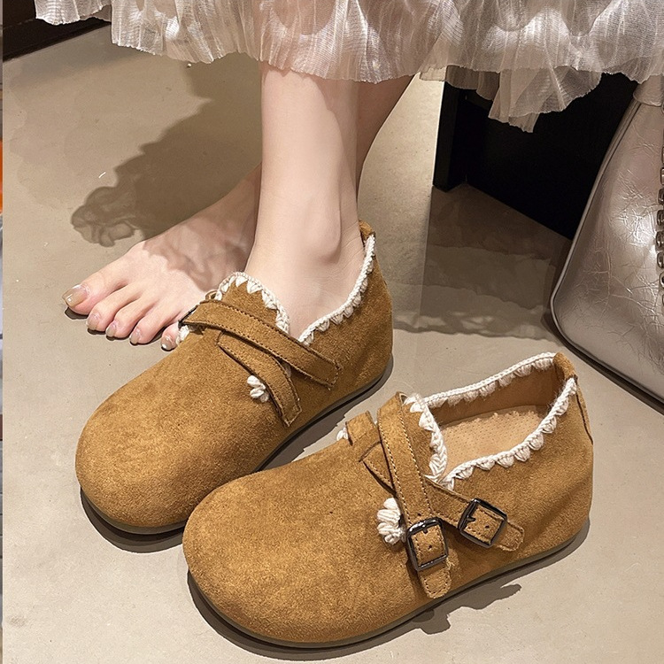 厚底内增高全包勃肯鞋女2025秋冬新款一脚蹬单鞋豆豆鞋加绒二棉鞋