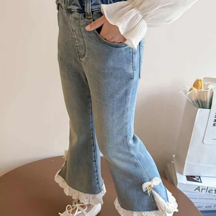 新款春秋百搭女童牛仔裤韩版秋装时髦儿童洋气休闲裤女宝宝喇叭裤|undefined