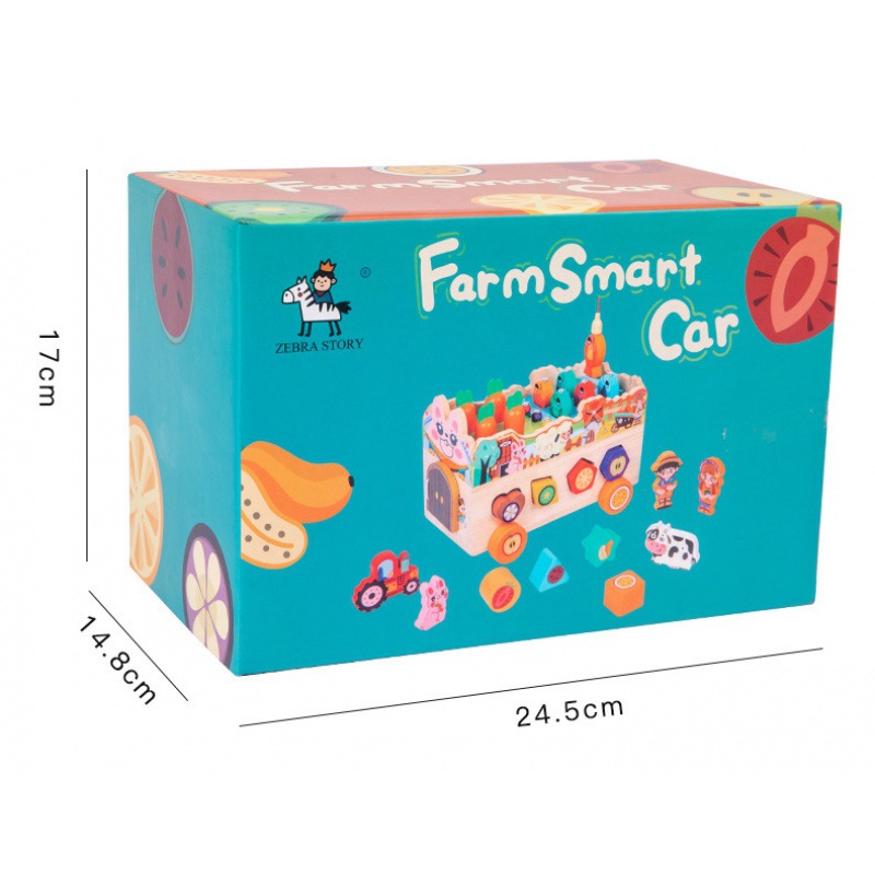 Montessori educación temprana multifuncional animal de granja forma de coche a juego pesca cognitiva rábano tirando juguetes para niños y niñas