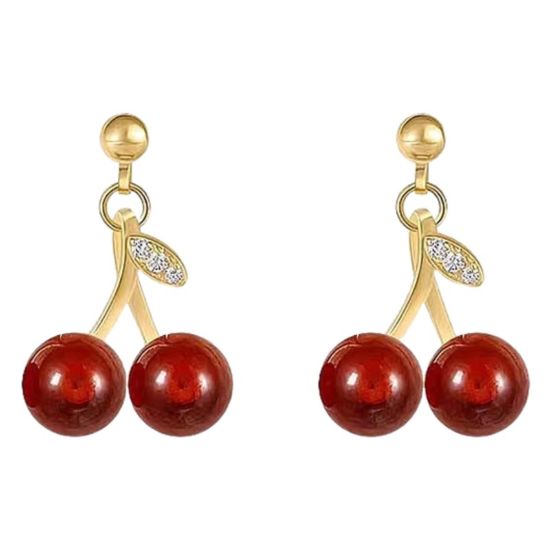 2025 New 925 Silver Needle Red Cherry Earrings, Simple, Compact, Versatile, Ins High-End Ear Jewelry