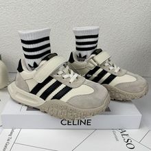 真皮儿童运动鞋潮牌女童春秋新款德训鞋子韩版男童厚底休闲阿甘鞋