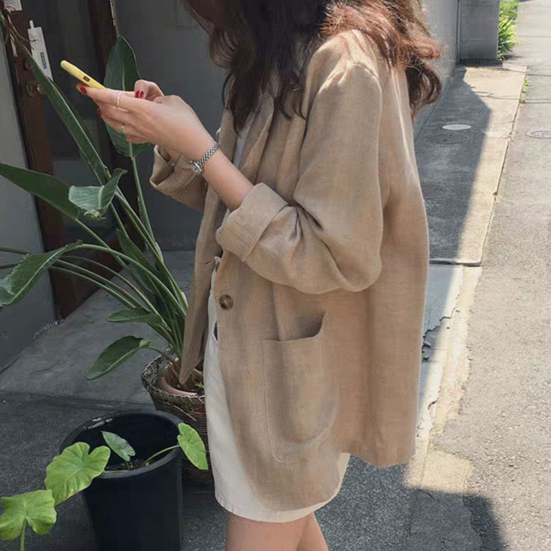 Women's Spring & Fall New Loose Casual Thin Cotton and Linen Jacket Small Korean Chic Short Internet Celebrity Small Suit