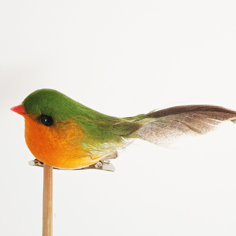 Mini Simulated Feather Flower Bird Robin Bird Gardening Decoration Bird Foot Standing Model Amazon Hot Sale