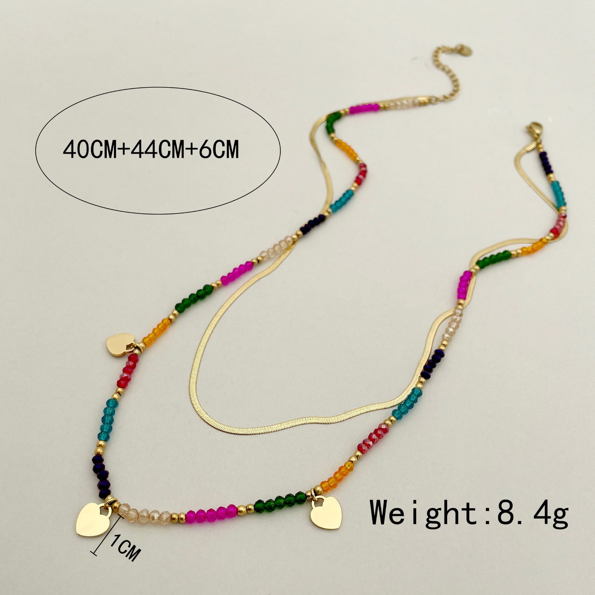 14g Weight PVD Coated Gold Plating Process Wholesale Jewelry Bohemian Heart Shape 304 Stainless Steel Crystal Beads Gold Plated Plating Stainless Steel Necklaces