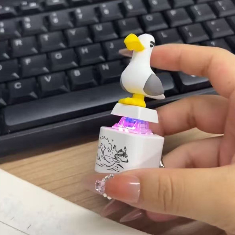 Cross-Border Stress-Relief Sound-Emitting and Light-Emitting Seagull Button Keychain Small Pendant for Stress Relief, Type-C Charging Version