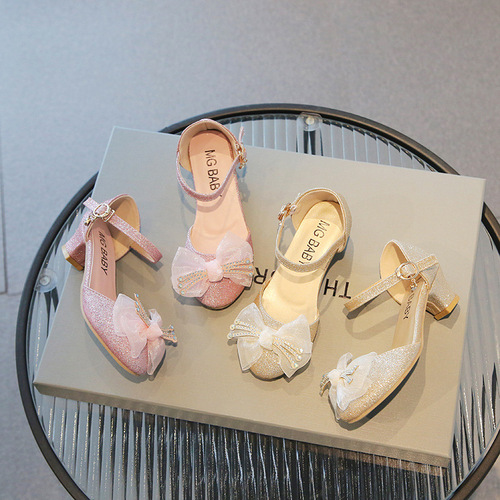 Korean style fashionable sweet flower children's high heels thick heels  summer new girls sandals children's shoes wholesale