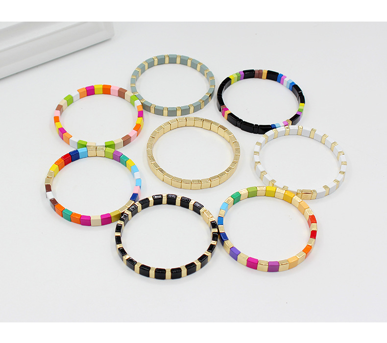 1 Piece Quantity 1 Piece Simple Style Colorful Square Alloy Enamel Beaded Stoving Varnish Women's Bracelets