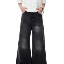 跨境2025新款青少年大码复古牛仔裤男女夏季美式潮流宽松百搭阔腿