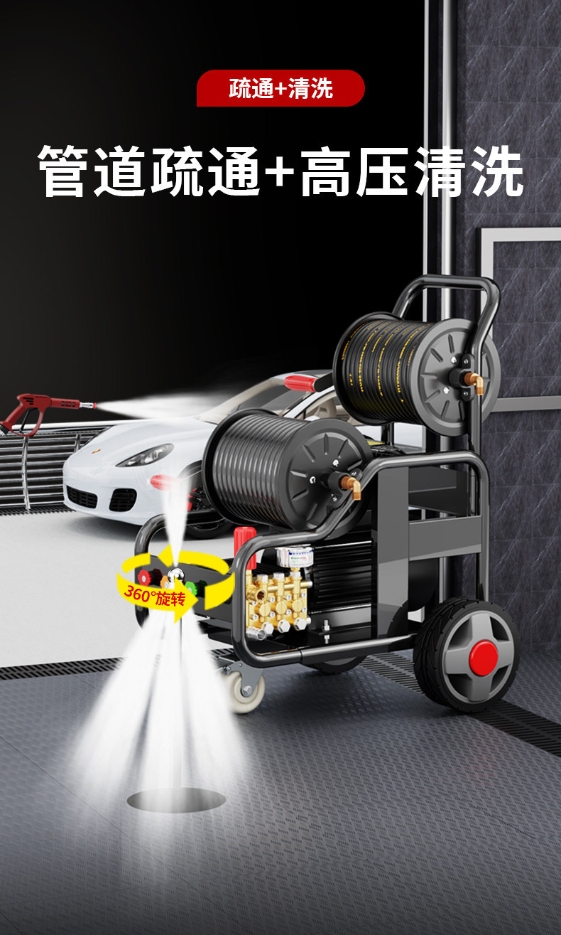 Black Cat High-Pressure Pipe Cleaning Machine Automatic Water Rat Professional Drain Cleaning Car Wash Machine Water Gun
