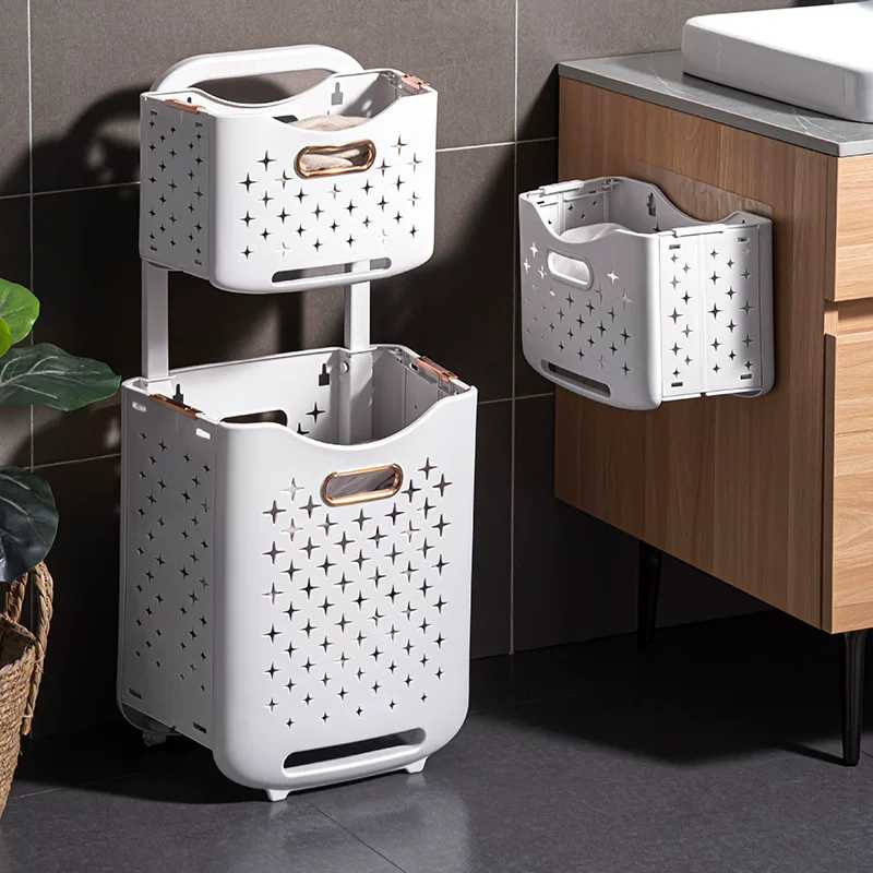 Foldable Laundry Basket Storage System by 其他 — Space-saving, durable; Ivory/White, Elegant Green, Rose Gold