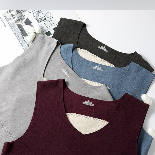 Wool silk patch thermal vest men's underwear plus velvet thickened double-sided velvet heating bottoming shirt drop shipping