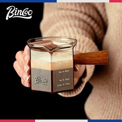 Bincooコーヒーカップガラススケール付きエスプレッソ抽出計量カップ木柄ミルク缶オンスカップ