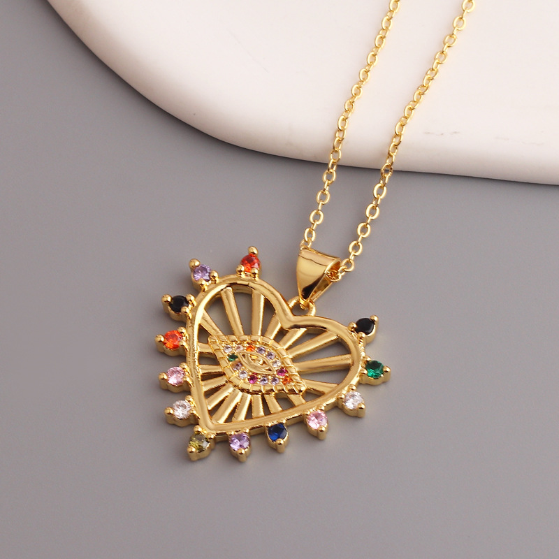 Lady Heart Shape Copper Plating Inlay Zircon Pendant Necklace 1 Piece