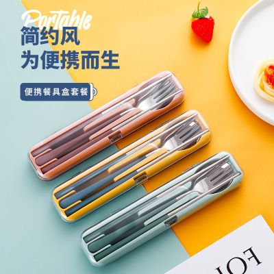New products Clamshell Portable tableware suit originality 304 Stainless steel Spoon Fork chopsticks Three