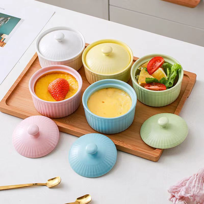 Cross-Border Small Baking Bowl Ceramic Soufflé Double Skin Milk Steamed Egg Bowl Pudding Cup Tableware Baking Small Bowl Dessert