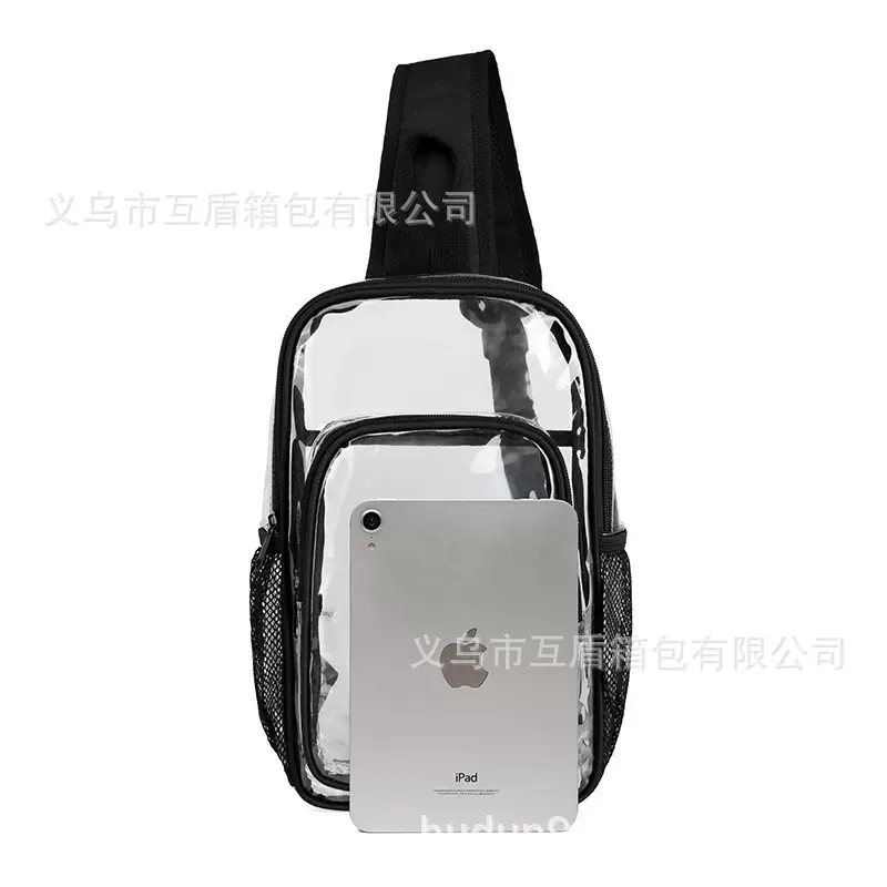 亚马逊pvc透明胸包防水男士包包运动健身腰包音乐会斜挎包单肩包