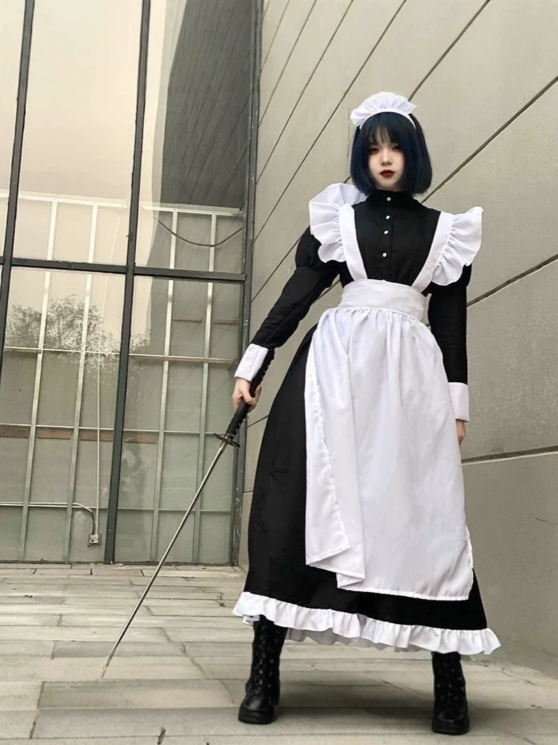 Уборная платье унисекс японское Lolita косплей наряд, черно-белый, размеры S–3XL