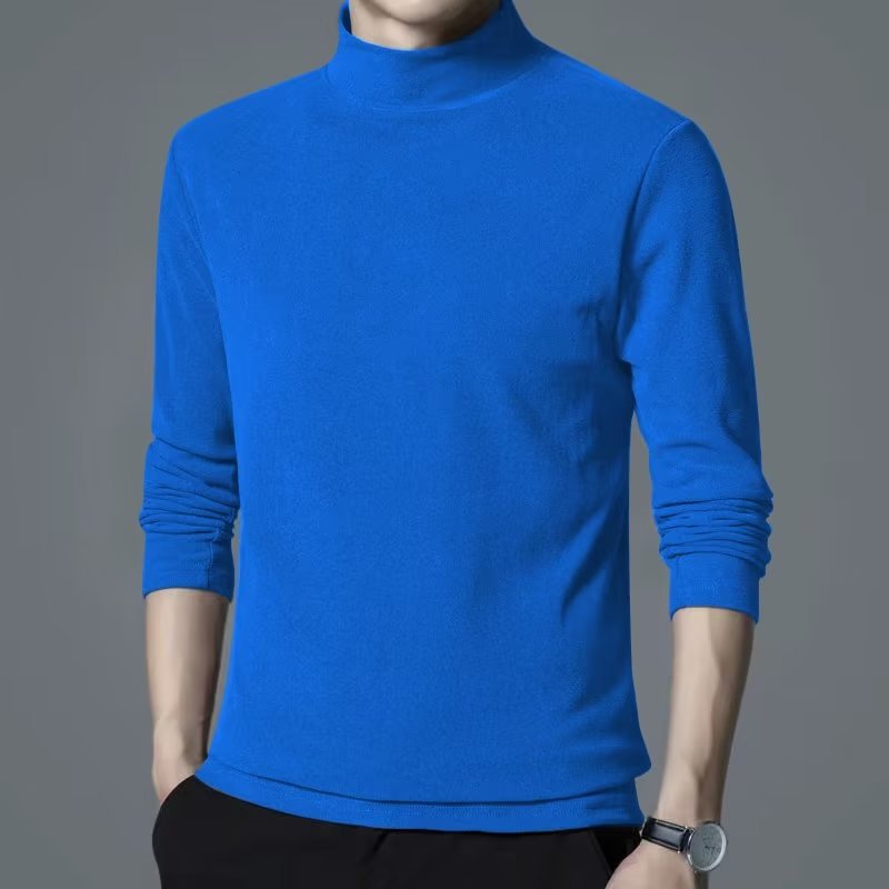 Camiseta de manga larga de los hombres de medio cuello alto color sólido todo partido casual interior medio cuello camisa de fondo moda nuevo Otoño e Invierno camisa de fondo camiseta