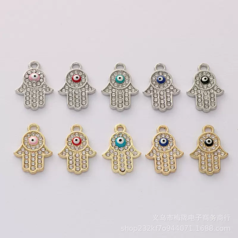 合金材质饰品配件diy项链吊坠恶魔之眼邪眼手掌镶水钻土耳其风格