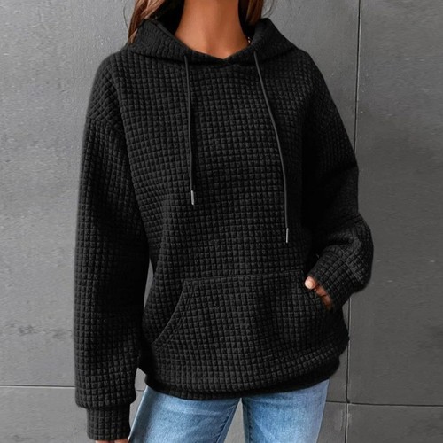 Spring European and American Women's Apparel Honeycomb Crew Neck Long Sleeve Hoodie Solid Color Top for Women