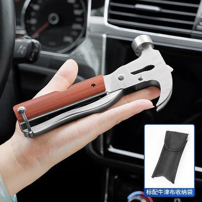 Car-mounted multifunctional safety hammer four-in-one car window breaker combination tool, window-breaking hammer, car escape hammer (Qəza çəkici) - stainless-steel-safety-hammer-claw-hammer