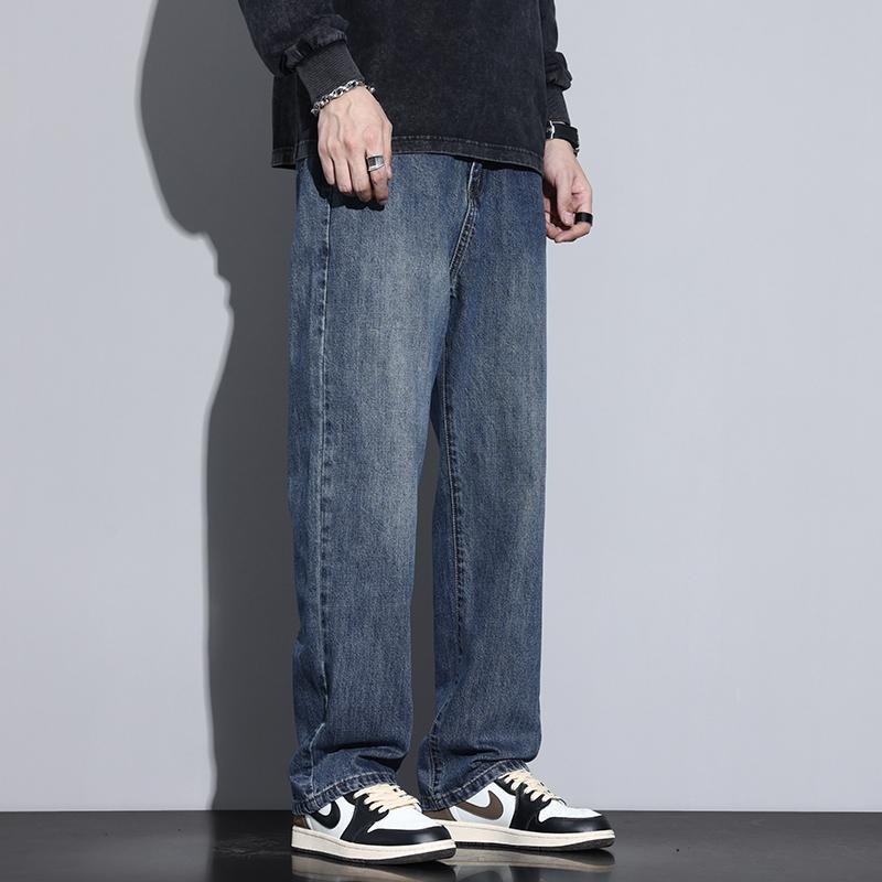 春秋季新款阔腿牛仔裤男装美式复古潮牌宽松显瘦直筒休闲男生裤子|undefined