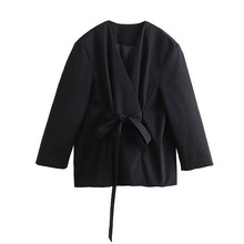 ZADATA女装法式设计感双襟V领上衣尼龙和服式外衣式外套 1255855