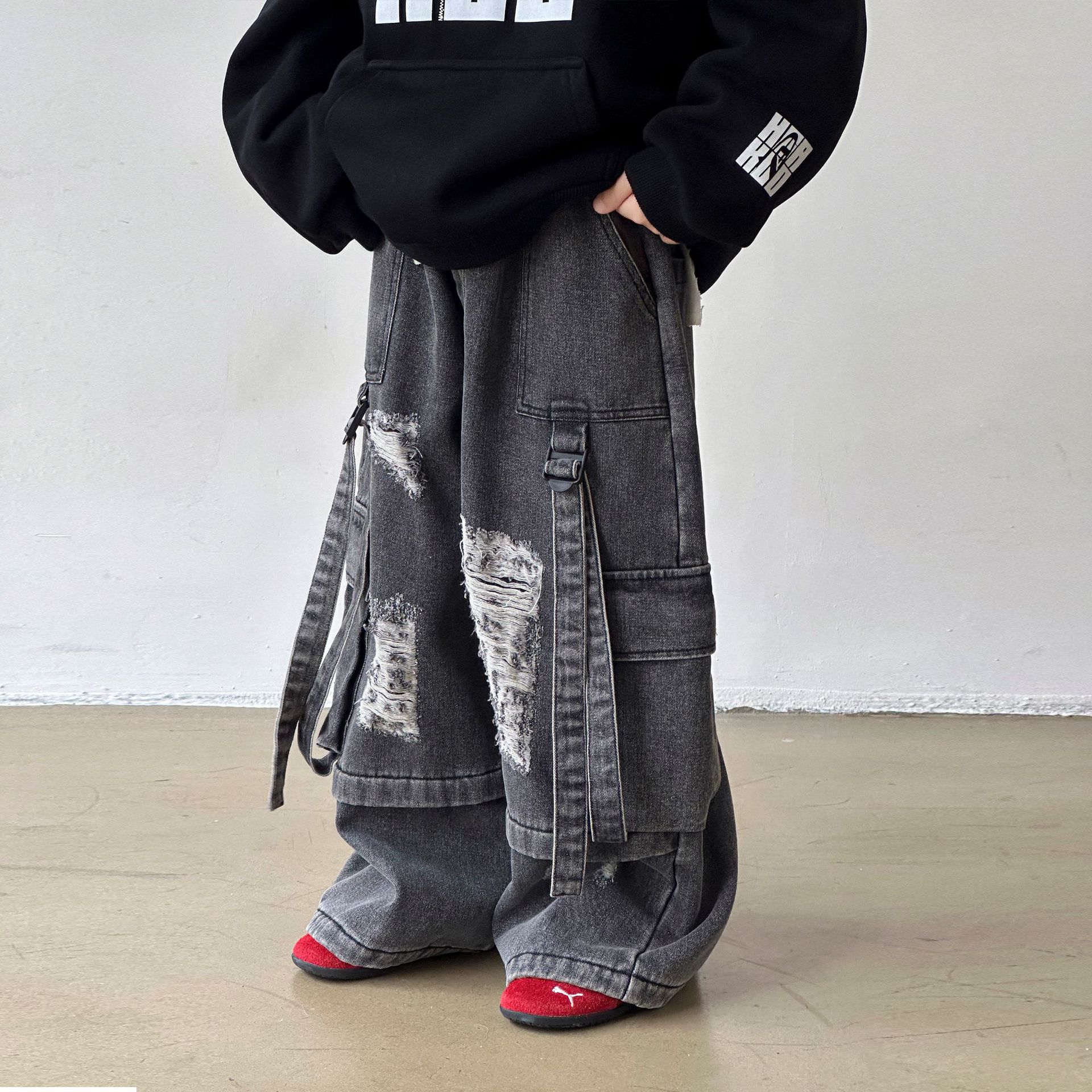 男童加绒牛仔裤2025秋冬季新款破洞加厚长裤儿童休闲时尚潮酷裤子