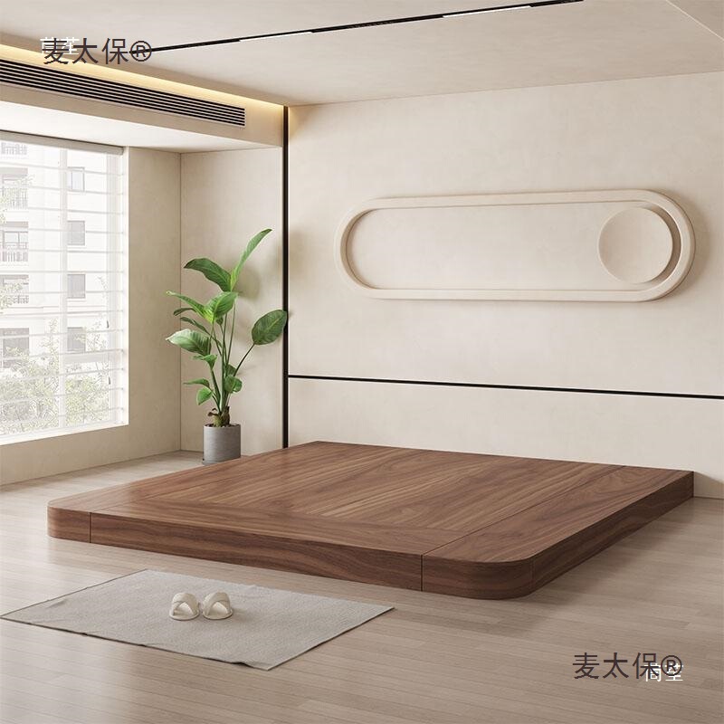 Walnut Extra-Large Bed Tatami Low Bed Double Floor Bed Floor Platform Low Bed Solid Wood Arc Round Wheat Taibo Walnut Extra-Large Bed Tatami Low Bed Double Floor Bed Floor Platform Low Bed Solid Wood Arc Round Wheat Taibo