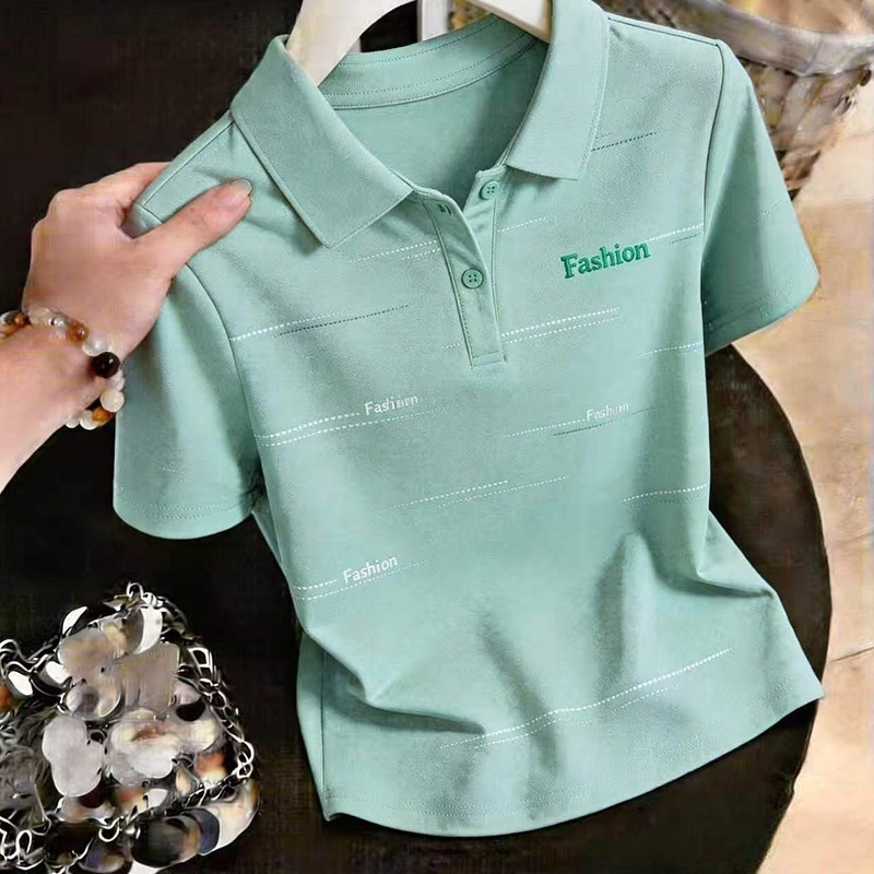 [95% combed cotton, 5% spandex] Summer versatile, stylish, unique design with button-down collar and printed print, thin short style.