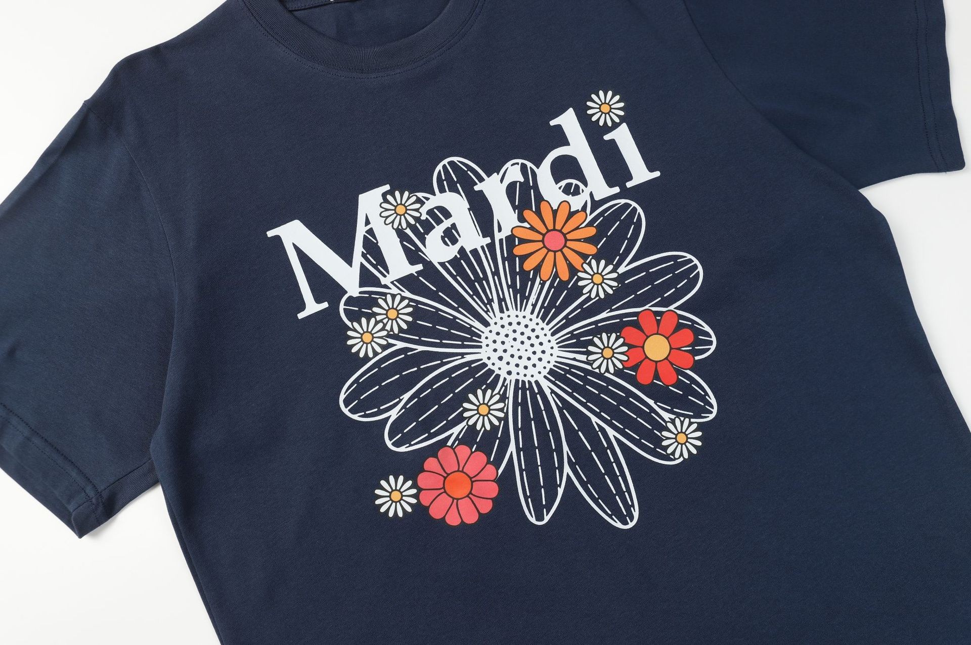 New Mardi Daisy Floral Print Short Sleeve Round Neck Loose T Shirt Summer Pure Cotton Casual Women's Top_ecoleips.com