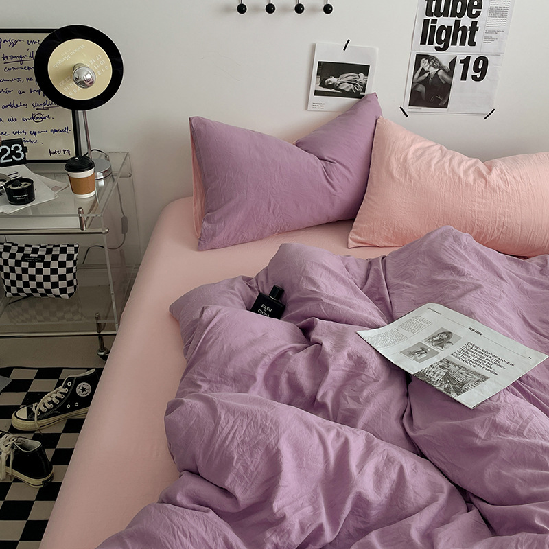 Washed Cotton Bedding Set Pleated Style Soft Breathable Quilt Cover_voghion.com