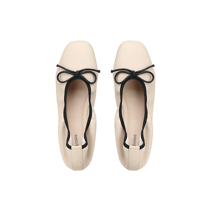 Versión de piel de oveja de alto nivel ~ Grape Madre con arco suave cuadrado boca poco profunda zapatos de ballet suave de sola mujer