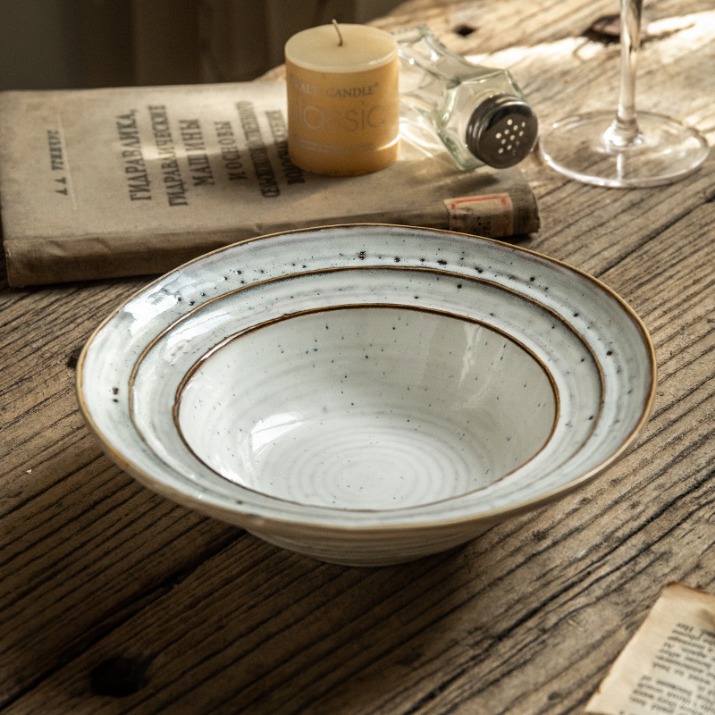 Exportaciones transfronterizas de 7,5 pulgadas irregulares sombrero de paja tazón roscado tazón de ensalada para hacer viejos tazones de cerámica americana retro