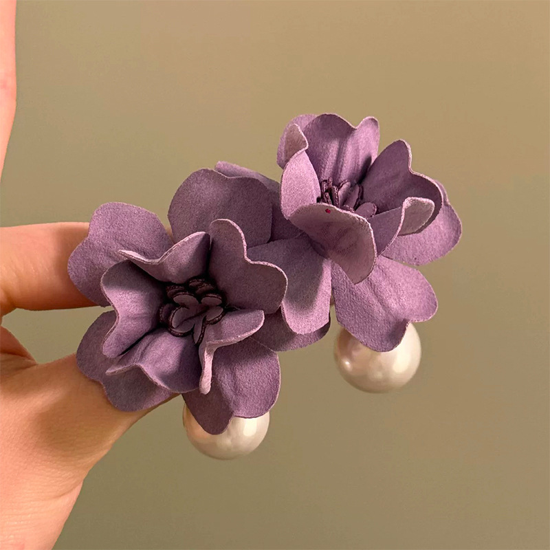超妖精の雰囲気、甘い紫色の花のペンダント、パールイヤリング、絶妙で軽い高級感、女性用フレンチレトロニッチイヤリング|undefined