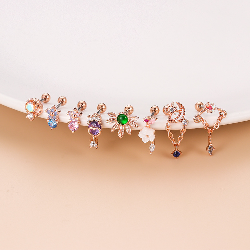 Women'S Gender Fashion Style 1 Piece Ear Cartilage Rings & Studs Fashion Flower 316L Stainless Steel Copper Plating Inlay Zircon