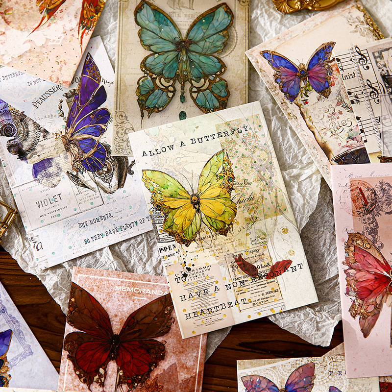 Tarjetas postales brillantes de la noche de Mu teñido, metaforas de mil mariposas, tarjetas postales conmemorativas de mariposas estampadas de oro.