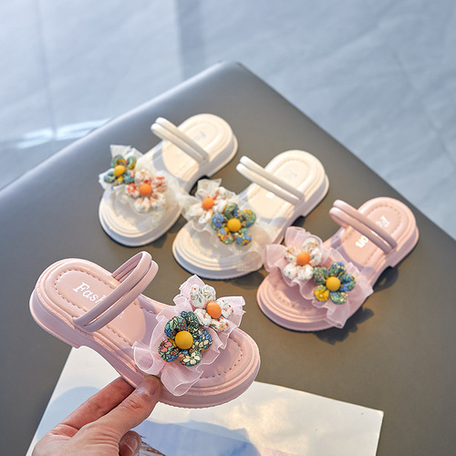 Girls' Shoes Sandals 2024 Summer New Princess Shoes Children's Little Girls' Slippers Two-Wear Sandals Summer Style