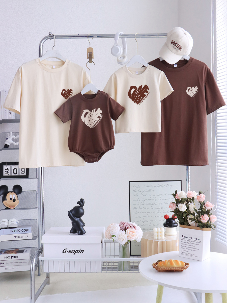 Ins Korean-style Parent-child Parent-child Parent-daughter Small-month-old Baby Family of Four Mother and Child High-end Fried Street Short-sleeved T-shirt