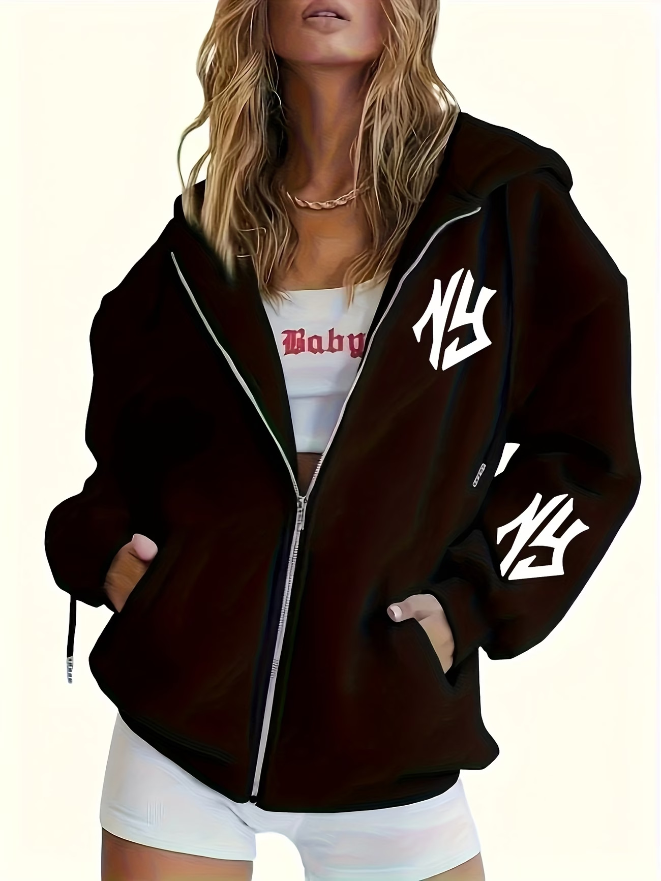 Women's Trendy Unique Printed Hooded Zip Up Cardigan Sweater America Perfect For Autumn And Winter_ecoleips.com